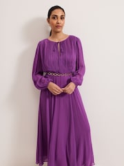 Phase Eight Purple Petite Amal Pleated Dress - Image 3 of 6