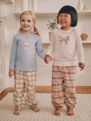 Check Bow / Bear Woven Bottoms Pyjamas 2 Pack (9mths-10yrs) - Image 1 of 9