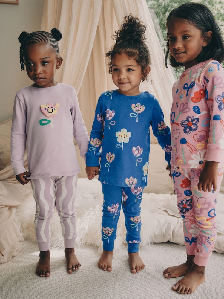 Pink / Lilac Floral Snuggle Pyjamas 3 pack (9mths-10yrs) - Image 1 of 5
