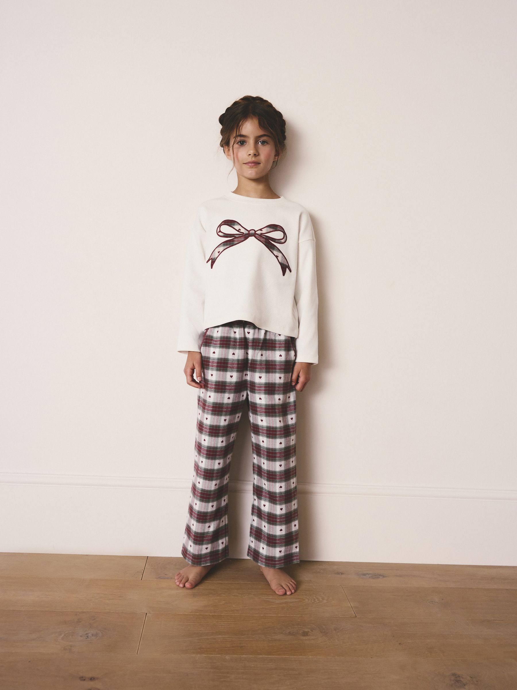 Buy Red/Green Bow Check Christmas Woven Bottom Pyjamas (2-16yrs