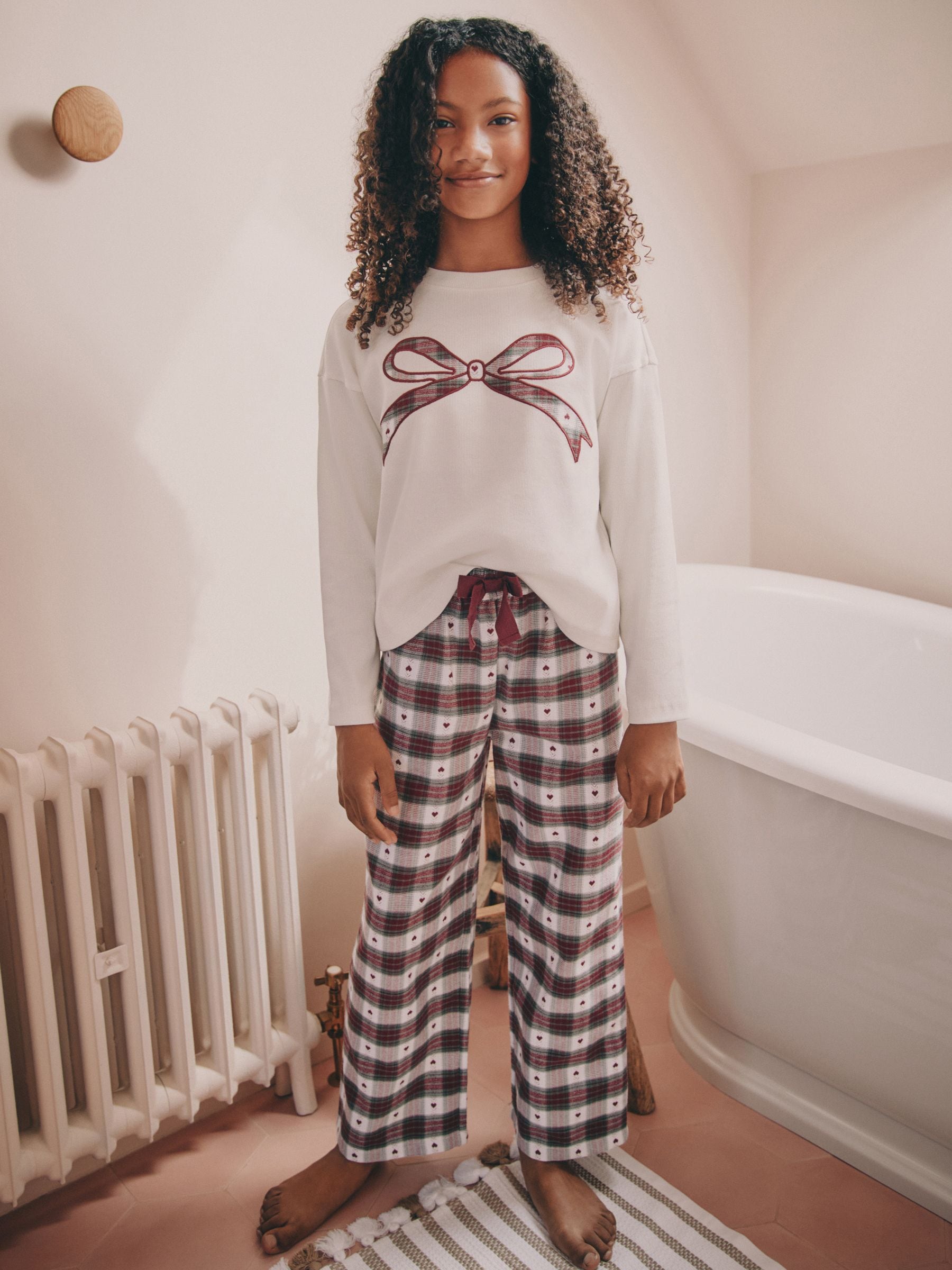 Buy Red/Green Bow Check Christmas Woven Bottom Pyjamas (2-16yrs