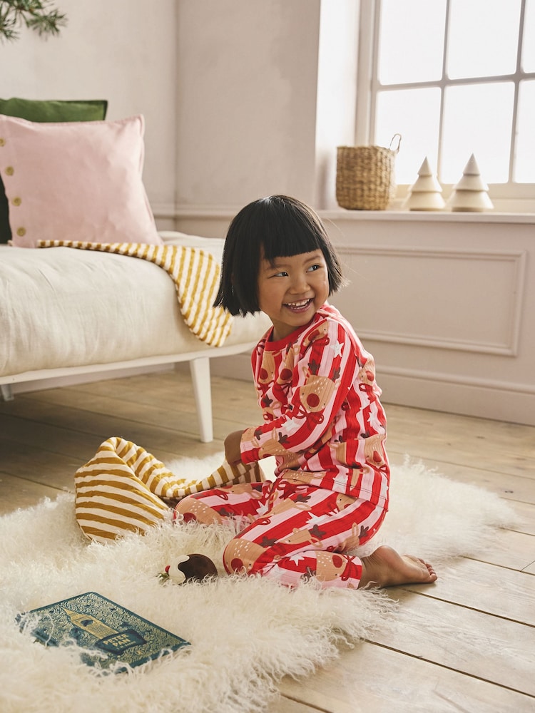 Red/Pink Stripe Reindeer Christmas Pyjamas (9mths-16yrs) - Image 2 of 10