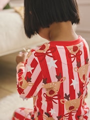 Red/Pink Stripe Reindeer Christmas Pyjamas (9mths-16yrs) - Image 6 of 10