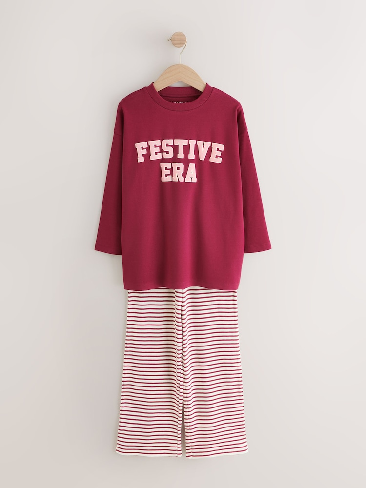 Red Stripe Christmas Yoga Pant Style Pyjamas (3-16yrs) - Image 1 of 4