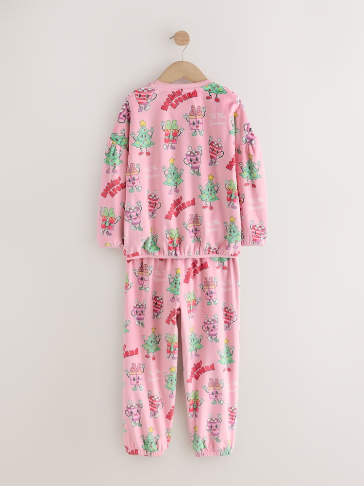 Pink Festive Christmas Cosy Fleece Pyjamas (3-16yrs) - Image 2 of 4