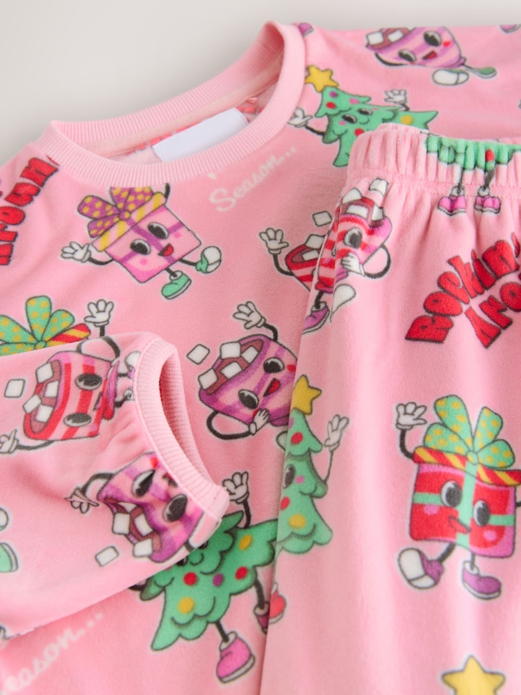 Pink Festive Christmas Cosy Fleece Pyjamas (3-16yrs) - Image 4 of 4