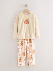 Cream Bear Applique Fleece Pyjamas Set (12mths-16yrs) - Image 1 of 3