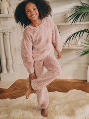 Pink Bow Fleece Jacquard Pyjamas Set  2 Piece (2-16yrs) - Image 1 of 8