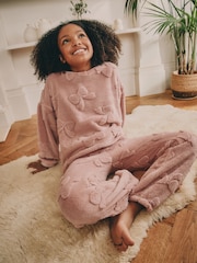 Pink Bow Fleece Jacquard Pyjamas Set  2 Piece (2-16yrs) - Image 2 of 8