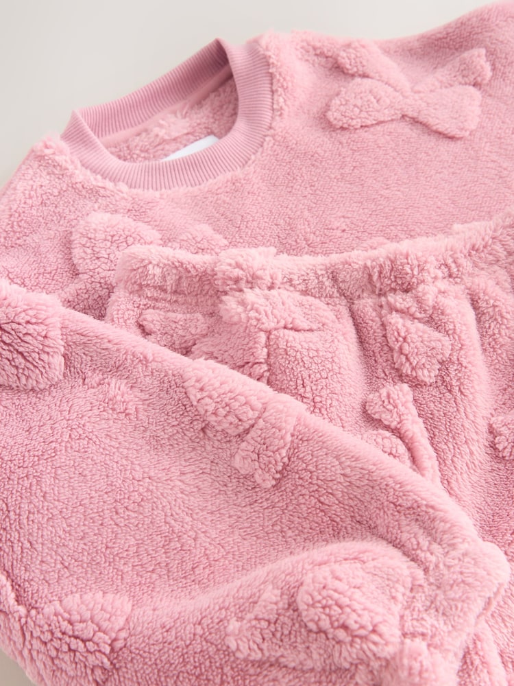 Pink Bow Fleece Jacquard Pyjamas Set  2 Piece (2-16yrs) - Image 8 of 8
