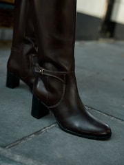 Chocolate Brown Leather Forever Comfort® Hardware Trim Knee High Boots - Image 4 of 4