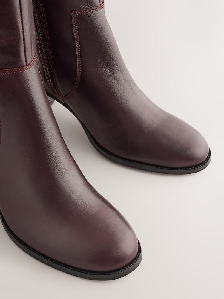 Womens Next Chocolate Brown Leather Forever Comfort Hardware Trim Knee High Boots US 9 (UK 7)