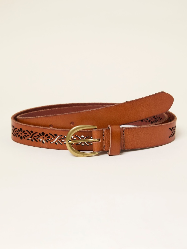 FatFace Tan Brown Cut Out Detail Leather Belt - Image 1 of 2