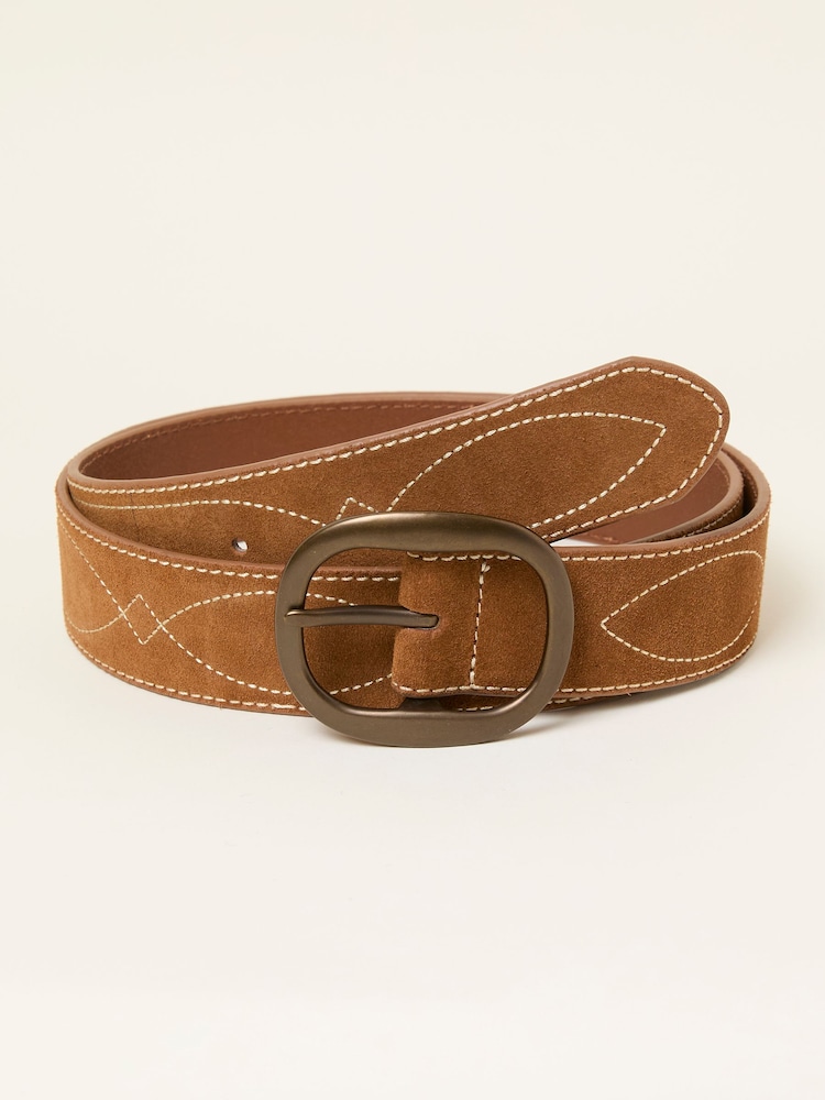 FatFace Tan Brown Suede Embroidered Belt - Image 1 of 2