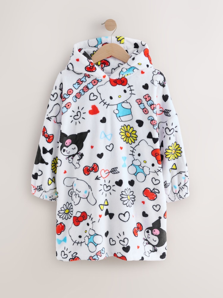 White Hello Kitty Fleece Cropped Hooded Blanket Hoodie (3-16yrs) - Image 1 of 4
