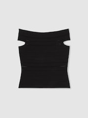 Reiss Black Alessia Bardot Open-Knit Top - Image 2 of 6
