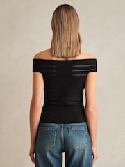 Reiss Black Alessia Bardot Open-Knit Top - Image 5 of 6