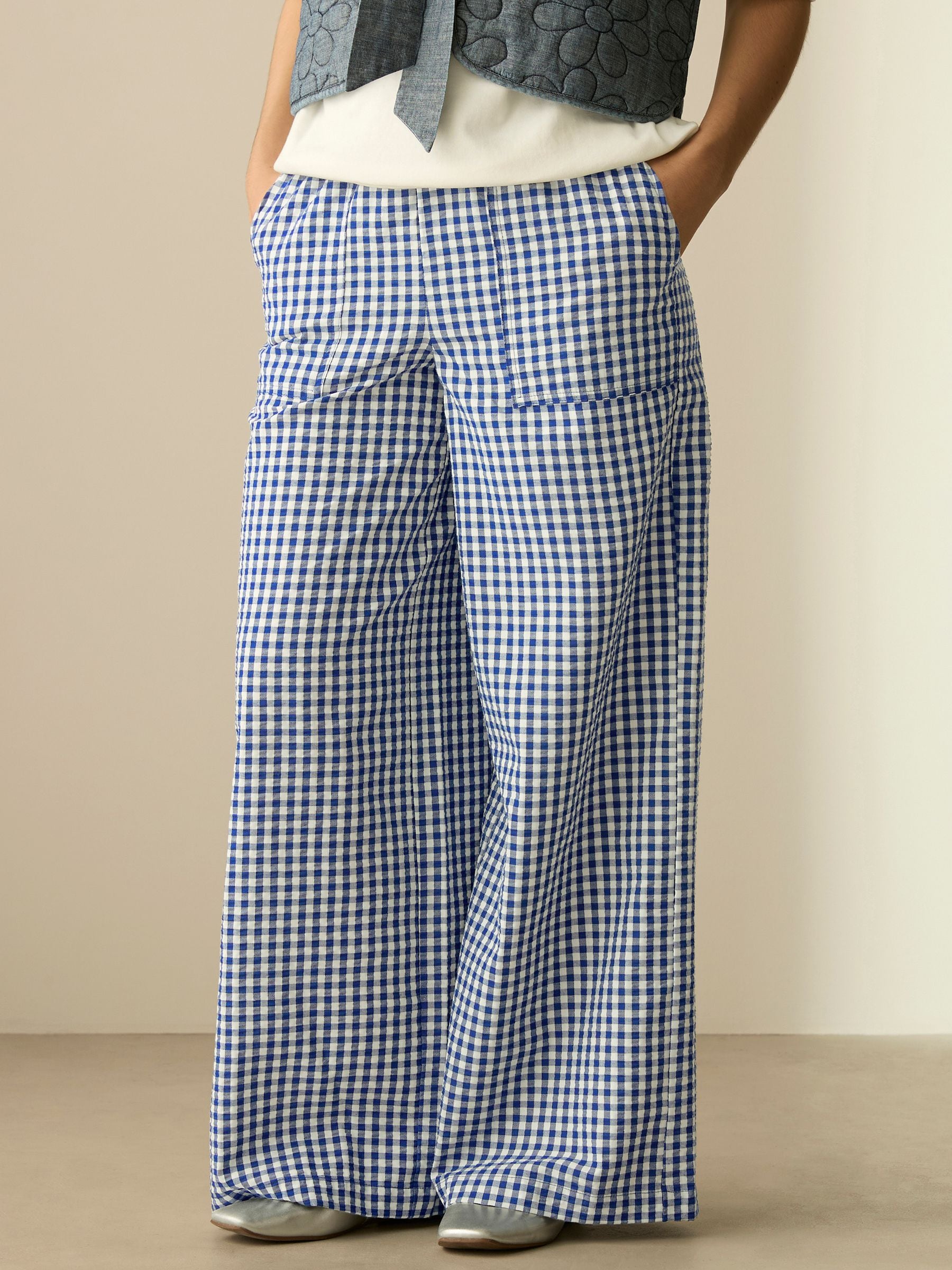 Buy Blue Pull On Gingham Trousers from Next USA