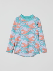 Polarn O Pyret Blue Whale Print Sunsafe UV Rash Vest - Image 1 of 3