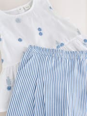 Blue/White Embroidered - طقم من بلوزة وبنطلون متناسق (3 شهور - 8 سنوات) - صورة 11 من 11