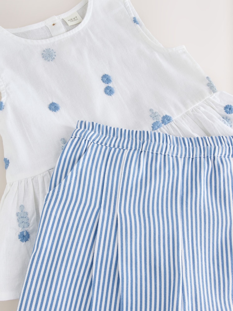 Blue/White Embroidered - طقم من بلوزة وبنطلون متناسق (3 شهور - 8 سنوات) - صورة 11 من 11