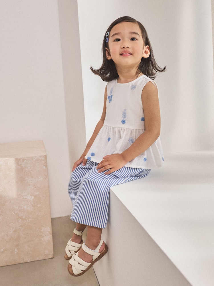Blue/White Embroidered Blouse and Trousers Co-ord Set (3mths-8yrs) - Image 2 of 4
