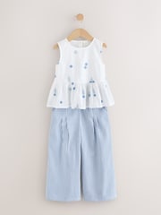 Blue/White Embroidered - طقم من بلوزة وبنطلون متناسق (3 شهور - 8 سنوات) - صورة 5 من 11