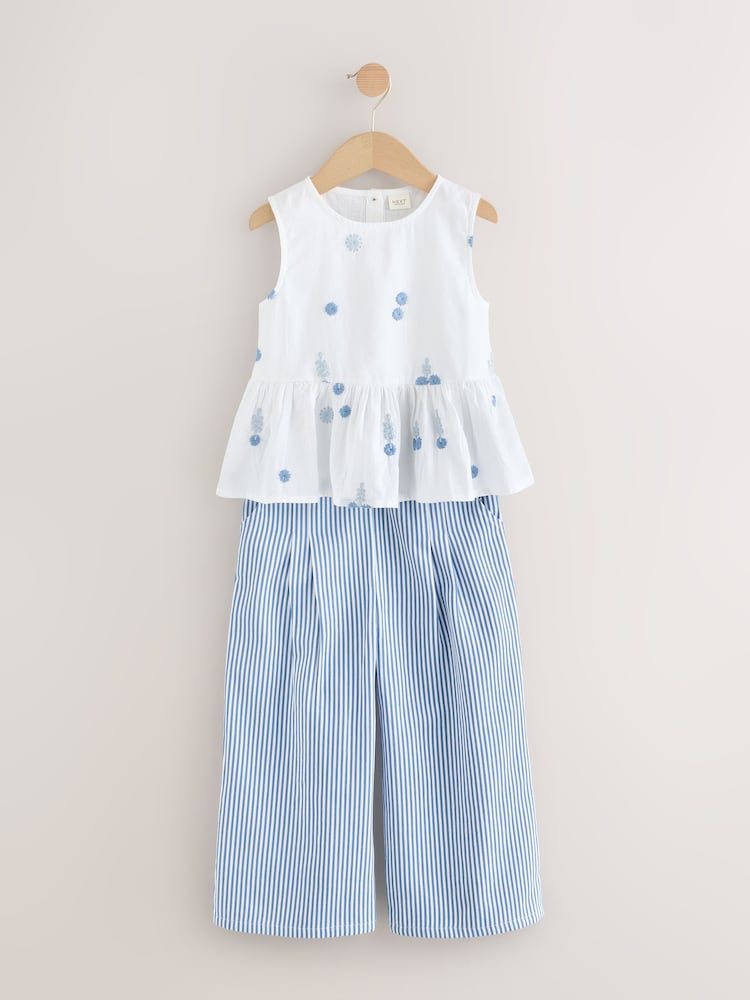 Blue/White Embroidered Blouse and Trousers Co-ord Set (3mths-8yrs) - Image 5 of 11
