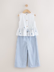Blue/White Embroidered - طقم من بلوزة وبنطلون متناسق (3 شهور - 8 سنوات) - صورة 6 من 11