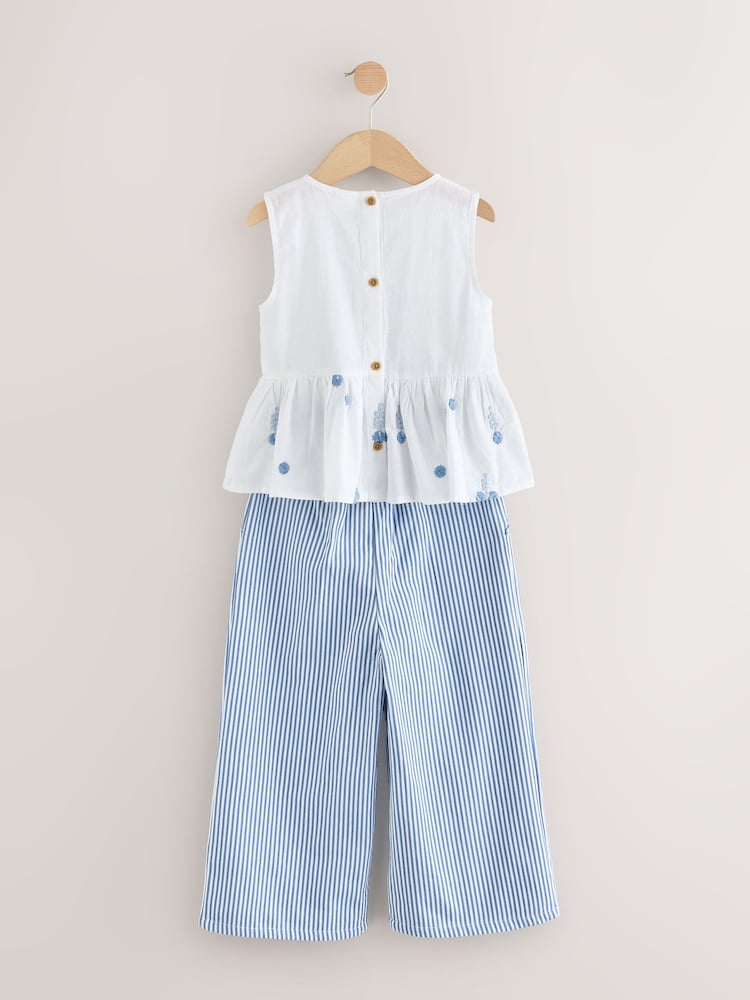 Blue/White Embroidered Blouse and Trousers Co-ord Set (3mths-8yrs) - Image 6 of 11