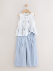 Blue/White Embroidered - طقم من بلوزة وبنطلون متناسق (3 شهور - 8 سنوات) - صورة 7 من 11