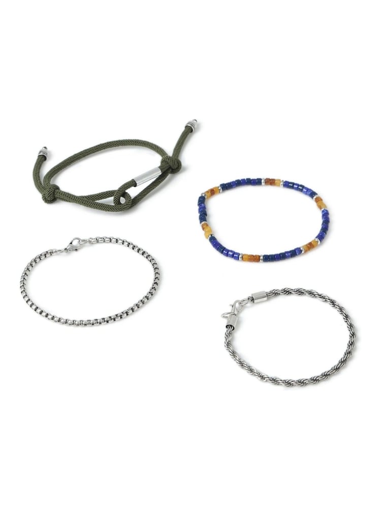 DCK Mens Green Bead And Chain Bracelets 4 Pack - صورة 5 من 5