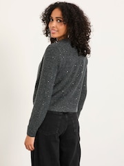 FatFace Jasmine Charcoal Grey Sparkle Tie Front Knitted Cardigan - Image 2 of 5