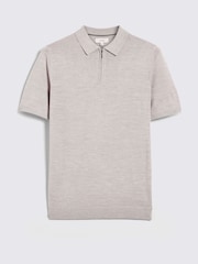 MOSS Grey Light Merino Quarter Zip Polo Shirt - Image 4 of 5