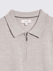 MOSS Grey Light Merino Quarter Zip Polo Shirt - Image 5 of 5