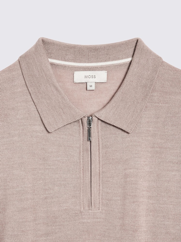 MOSS Natural Light Merino Quarter Zip Polo Shirt - Image 5 of 5