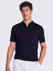 MOSS Blue Light Merino Quarter Zip Polo Shirt - Image 1 of 5