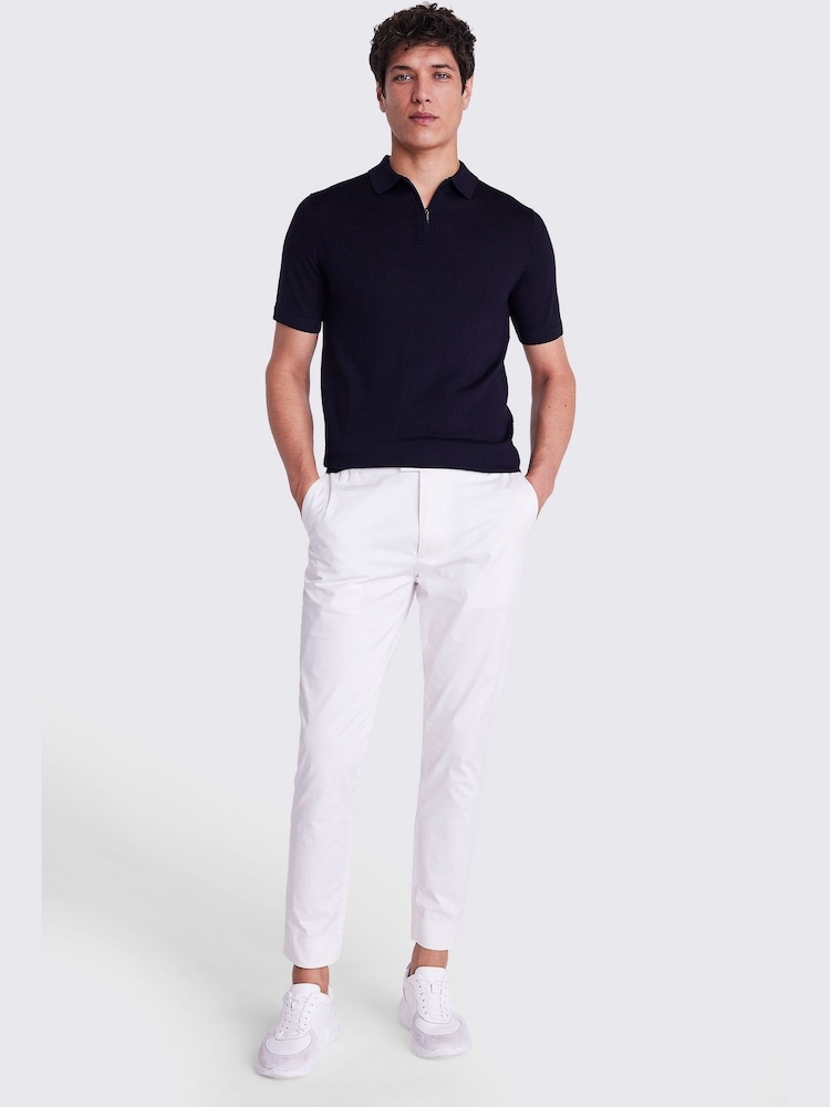 MOSS Blue Light Merino Quarter Zip Polo Shirt - Image 2 of 5