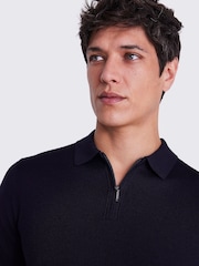MOSS Blue Light Merino Quarter Zip Polo Shirt - Image 3 of 5
