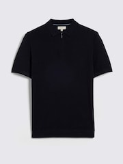 MOSS Blue Light Merino Quarter Zip Polo Shirt - Image 4 of 5