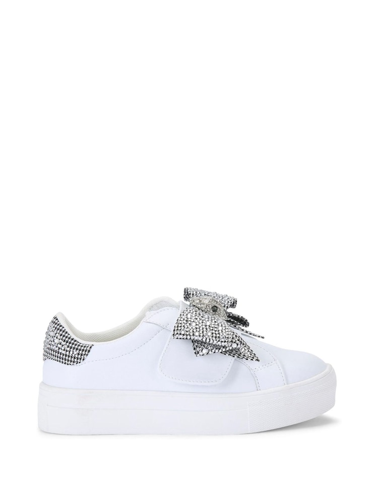 Kurt Geiger London Chrome Silver Mini Laney Bow Trainers - Image 1 of 4