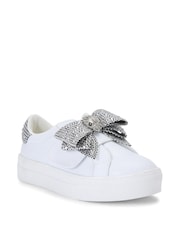 Kurt Geiger London Chrome Silver Mini Laney Bow Trainers - Image 2 of 4