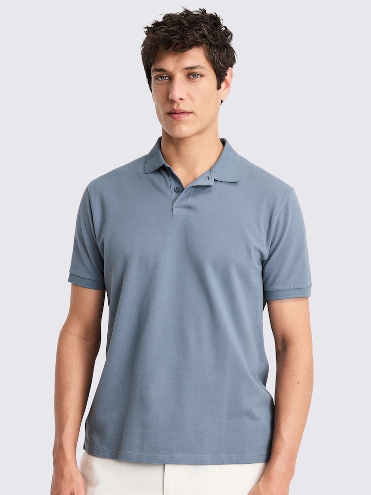 MOSS Blue Pique Polo Shirt - Image 1 of 5