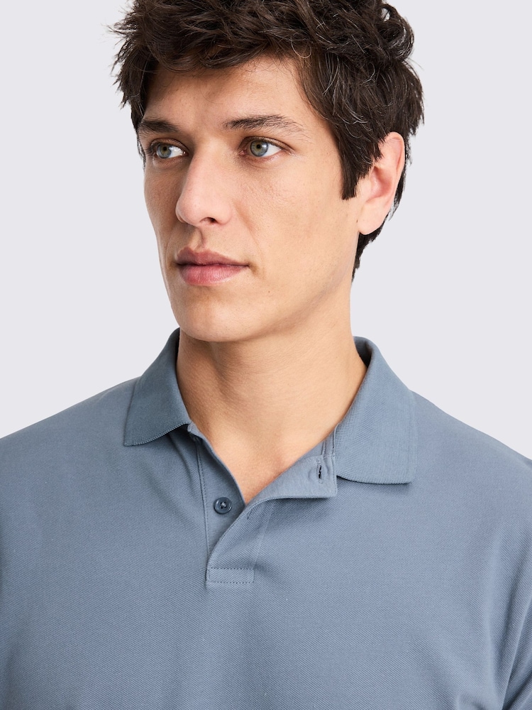 MOSS Blue Pique Polo Shirt - Image 3 of 5