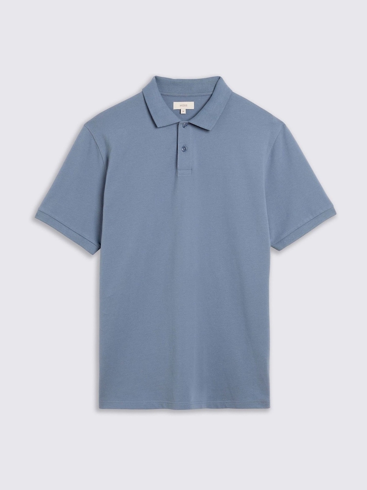 MOSS Blue Pique Polo Shirt - Image 4 of 5