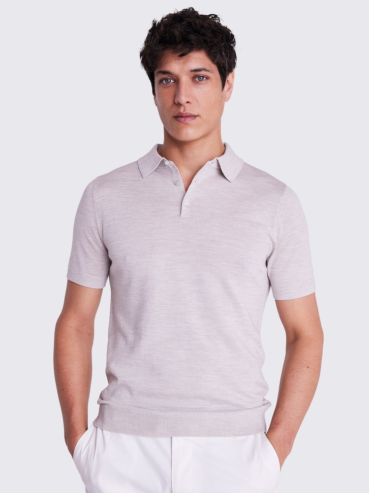 MOSS Natural Merino Knitted Polo Shirt - Image 1 of 5