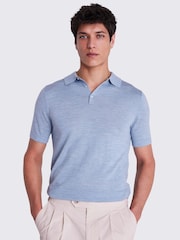 MOSS Blue Merino Knitted Polo Shirt - Image 1 of 5