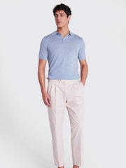 MOSS Blue Merino Knitted Polo Shirt - Image 2 of 5