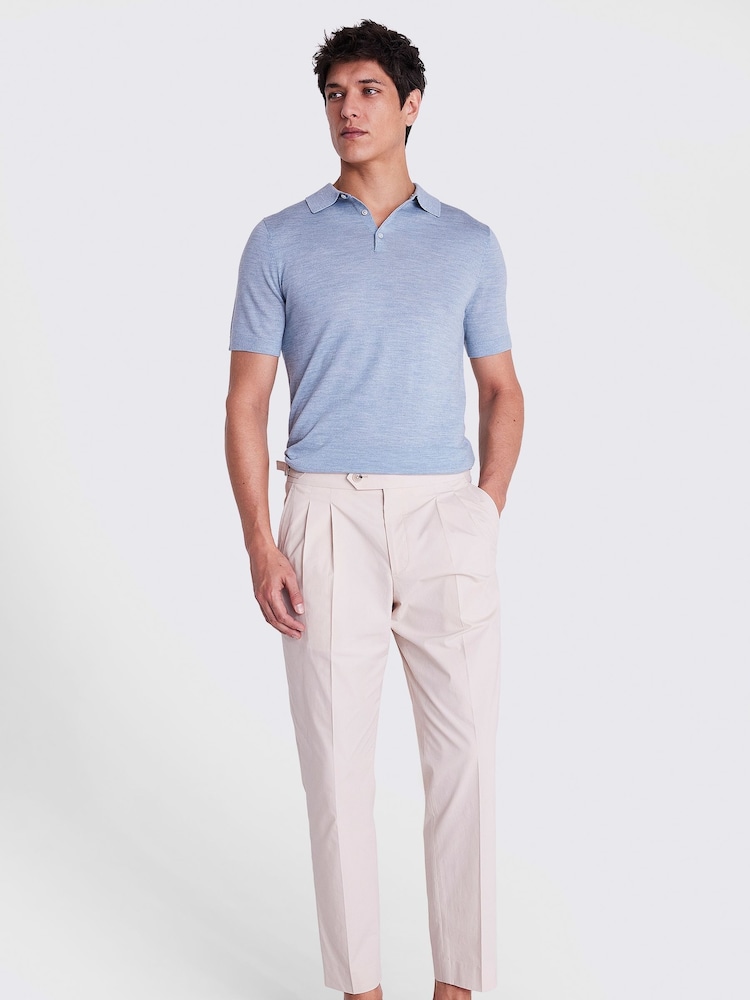 MOSS Blue Merino Knitted Polo Shirt - Image 2 of 5