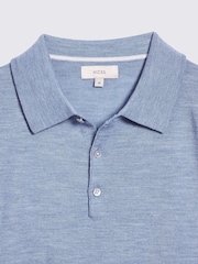 MOSS Blue Merino Knitted Polo Shirt - Image 5 of 5